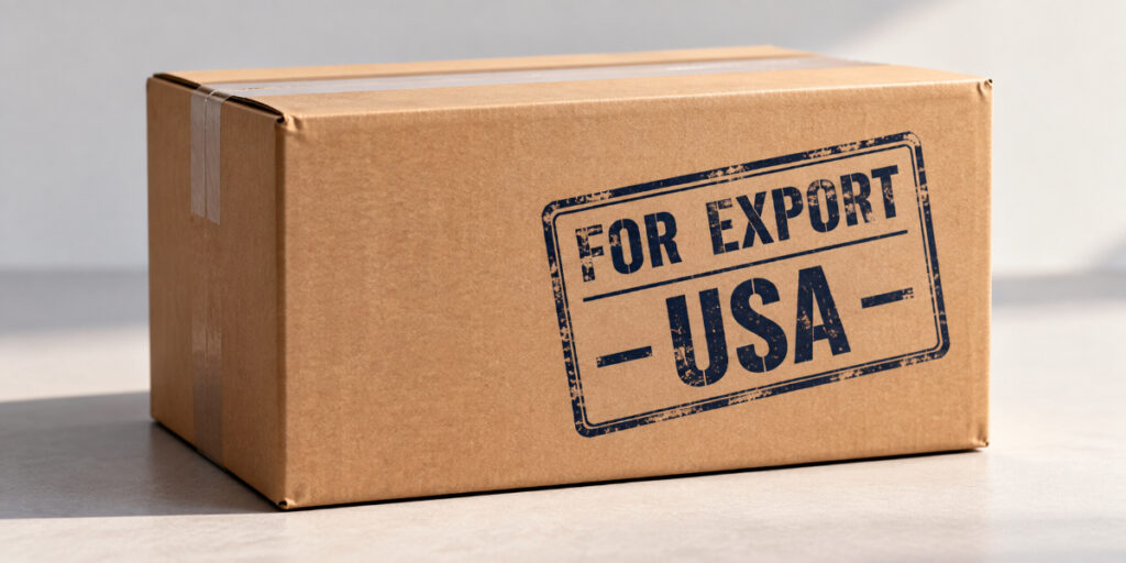 Caja con sello de exportación a Estados Unidos